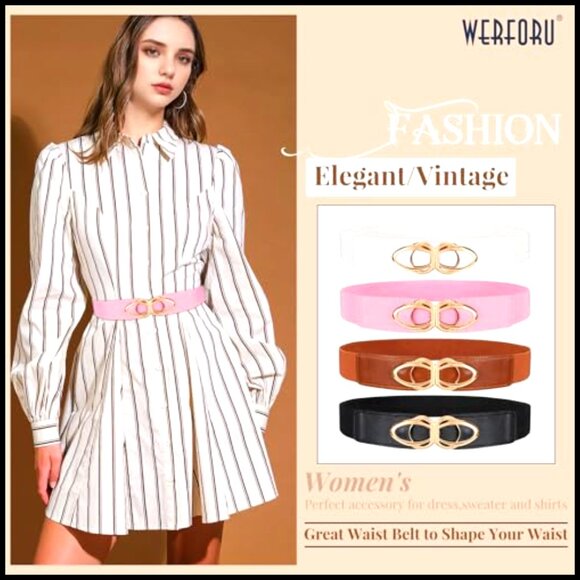 Thin Elastic Belts Skinny Stretch Vintage Fashion Waistband Gold Buckle 4 Pack main image 6